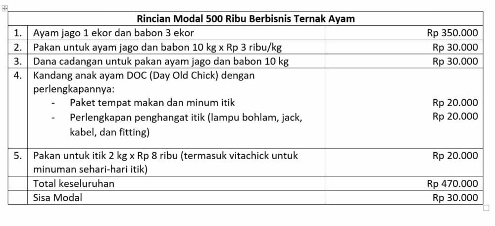 Rincian Modal 500 Ribu Berbisnis Ternak Ayam