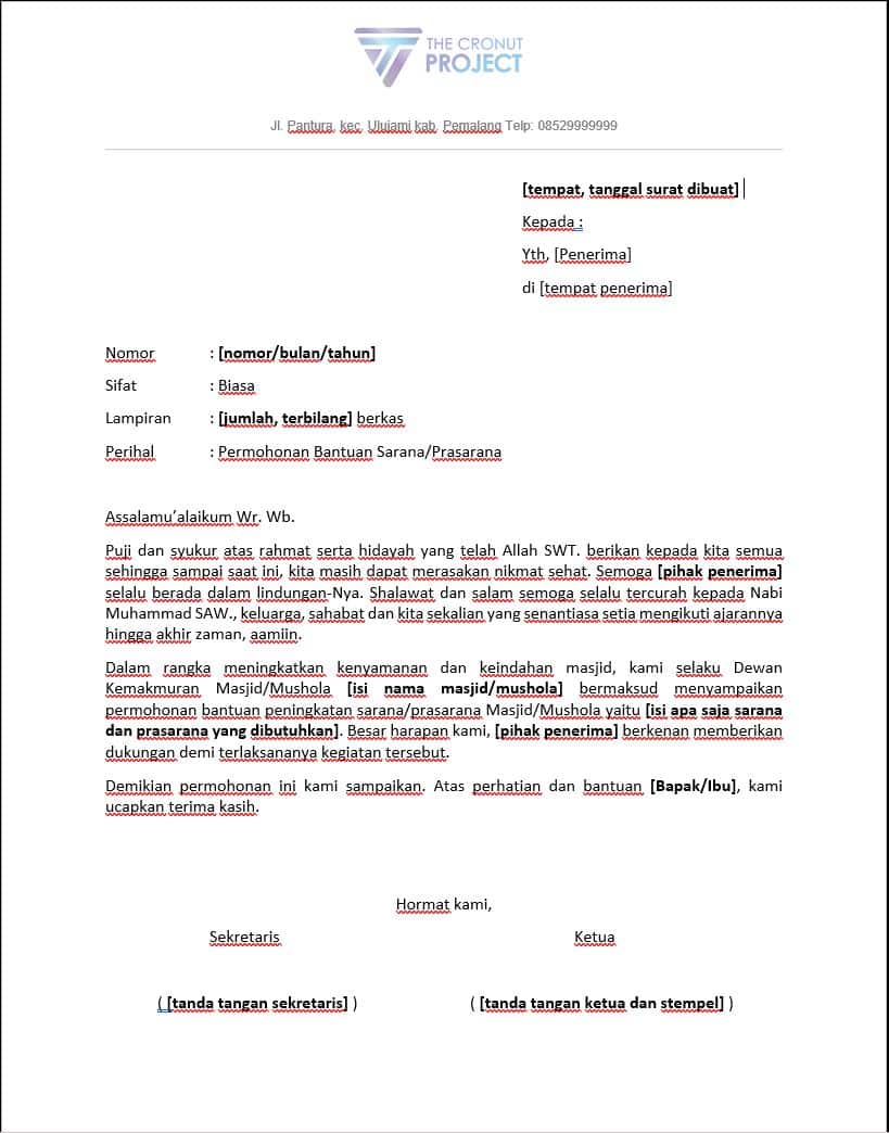 Contoh Surat Permohonan Bantuan Barang