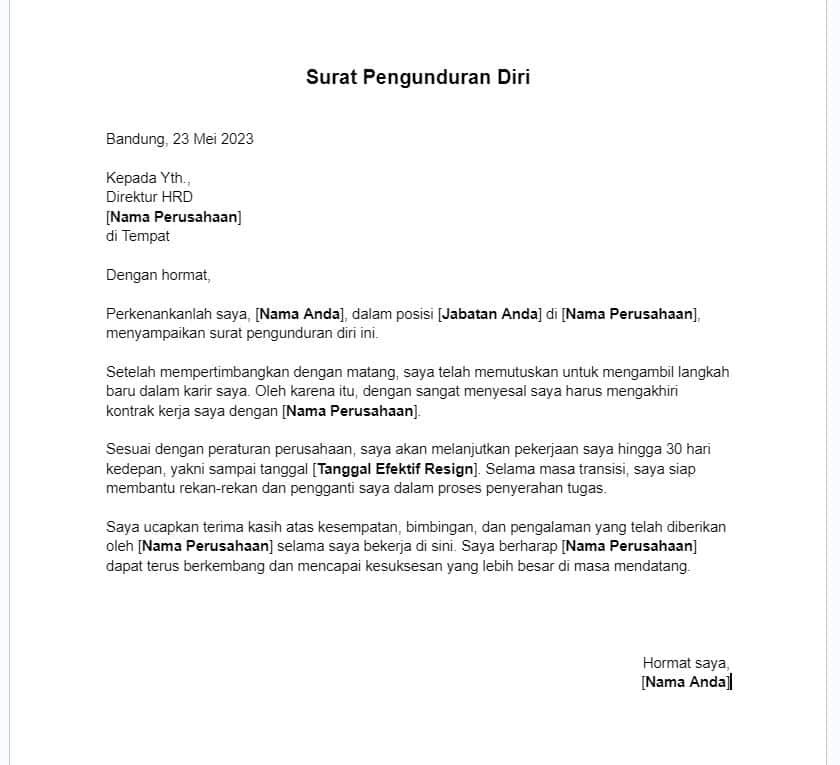 Contoh surat resign yang benar